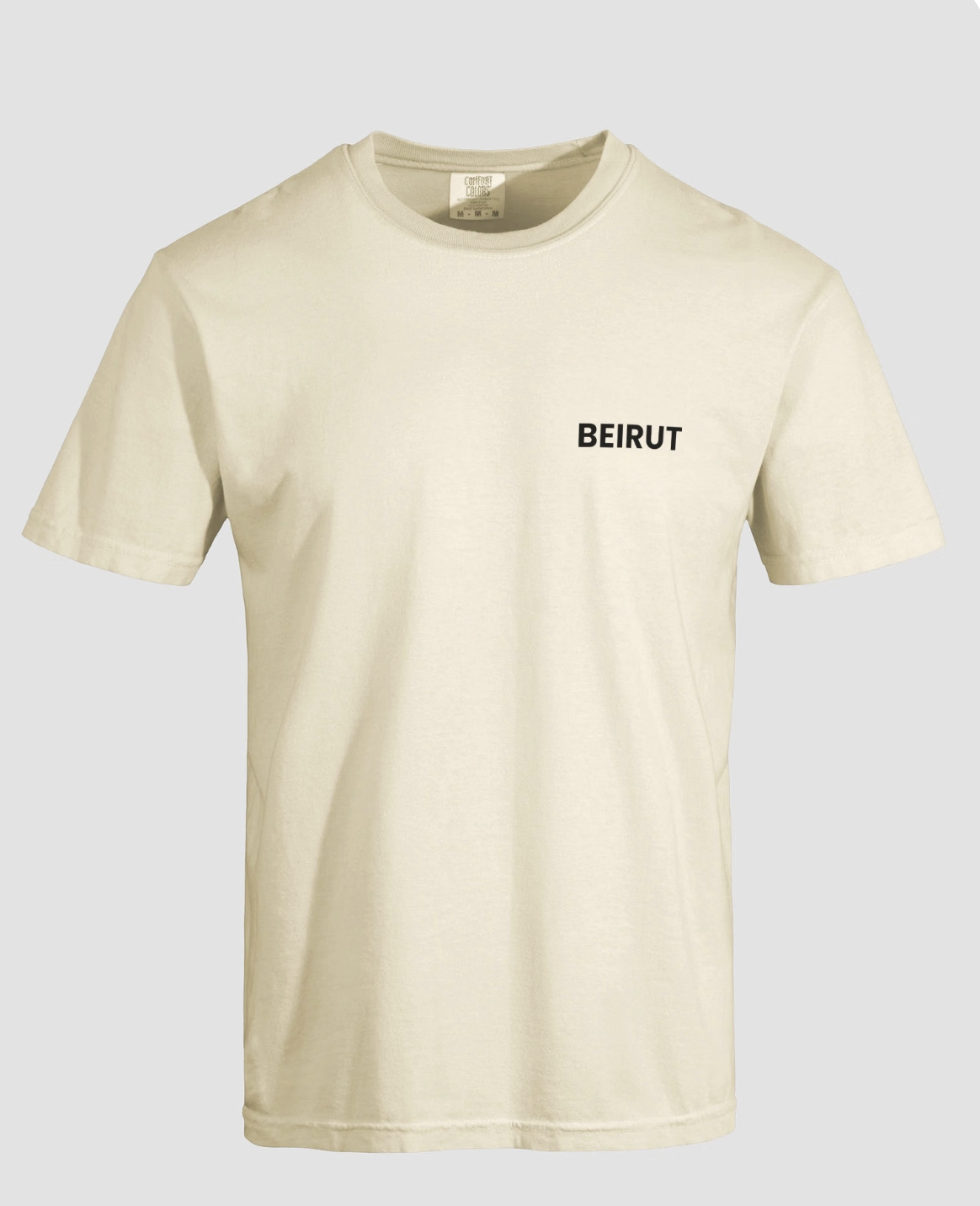 Cream t-shirt with a small BEIRUT chest print